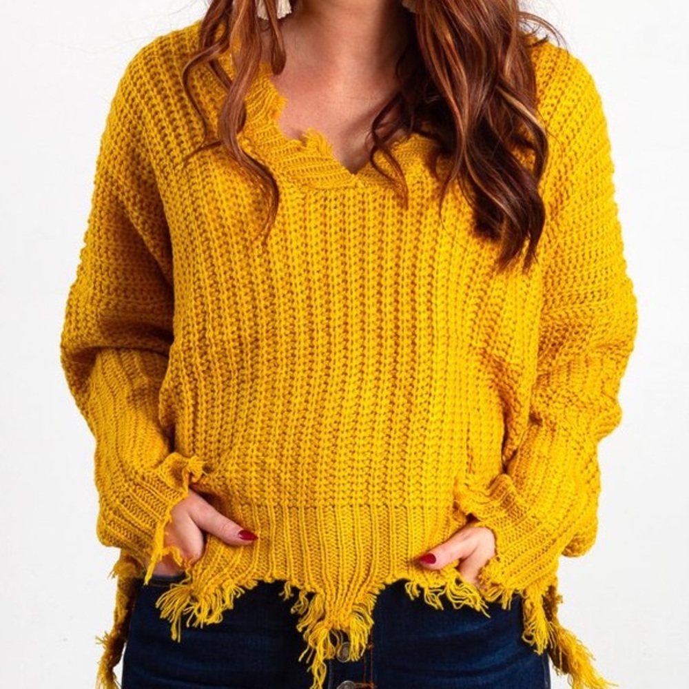 Mustard Yellow Distressed Sweater